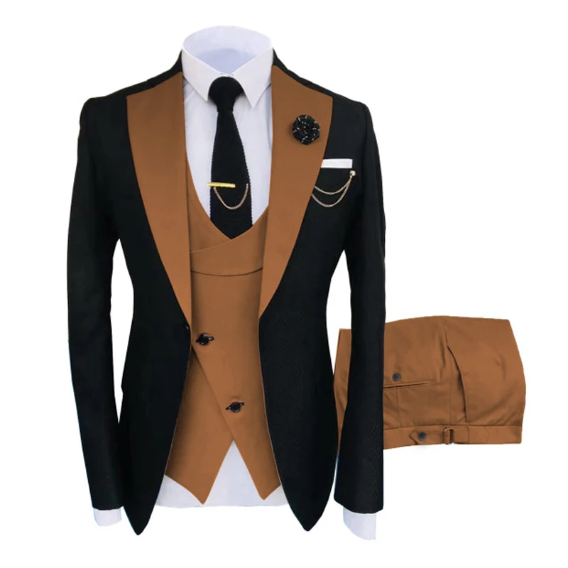 

New Design Patchwork Mens Suits 3 Pieces Slim Fit Groom Wedding Tuxedo Tailored Gentleman Dinner Clothes Prom Coat