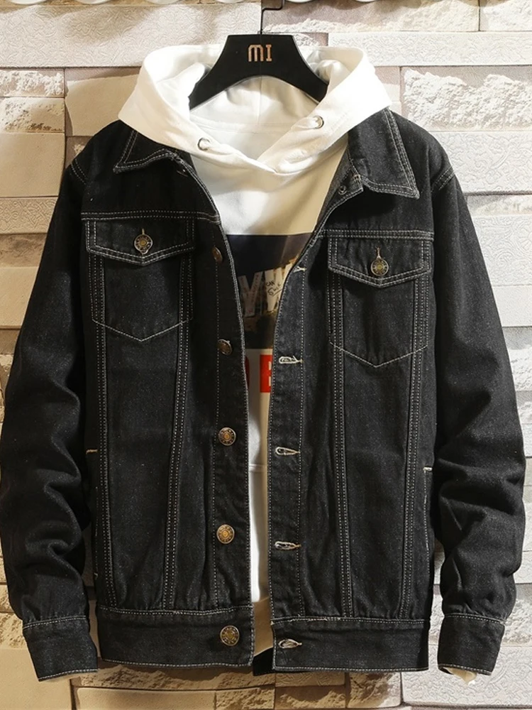 

Fashion Black Men's Casual 2022 Autumn Spring New Coat Solid Cotton Jacket Denim Boutique Blue Male Color Denim