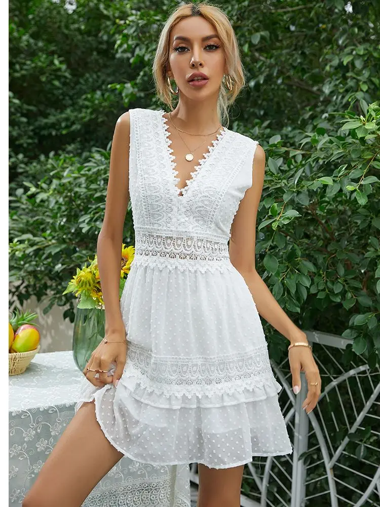 Женское летнее платье KONDALA белое кружевное шифоновое с открытой спиной и