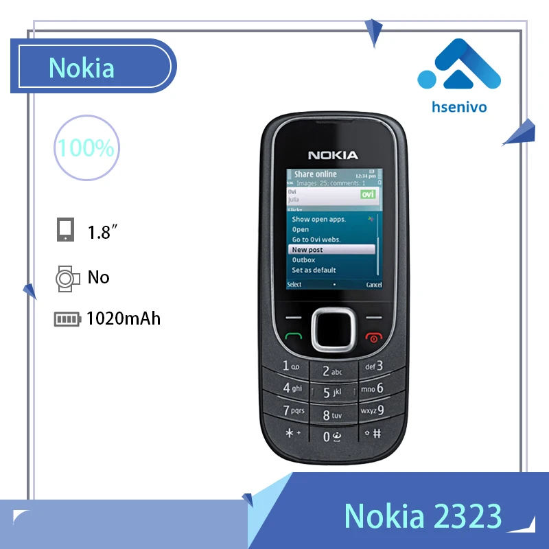 

Nokia 2323c Refurbished-Original Nokia 2323 classic original phone unlocked quad band FM Radio GSM 1 Year Warranty Free shipping