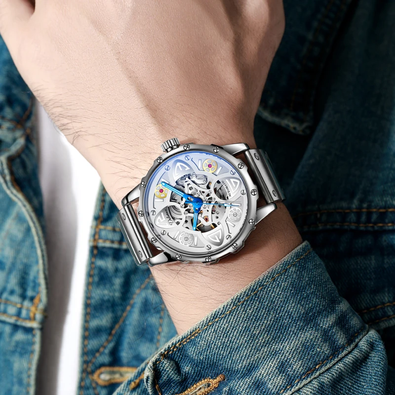 Автоматические механические мужские часы со скелетом модные лучшие брендовые