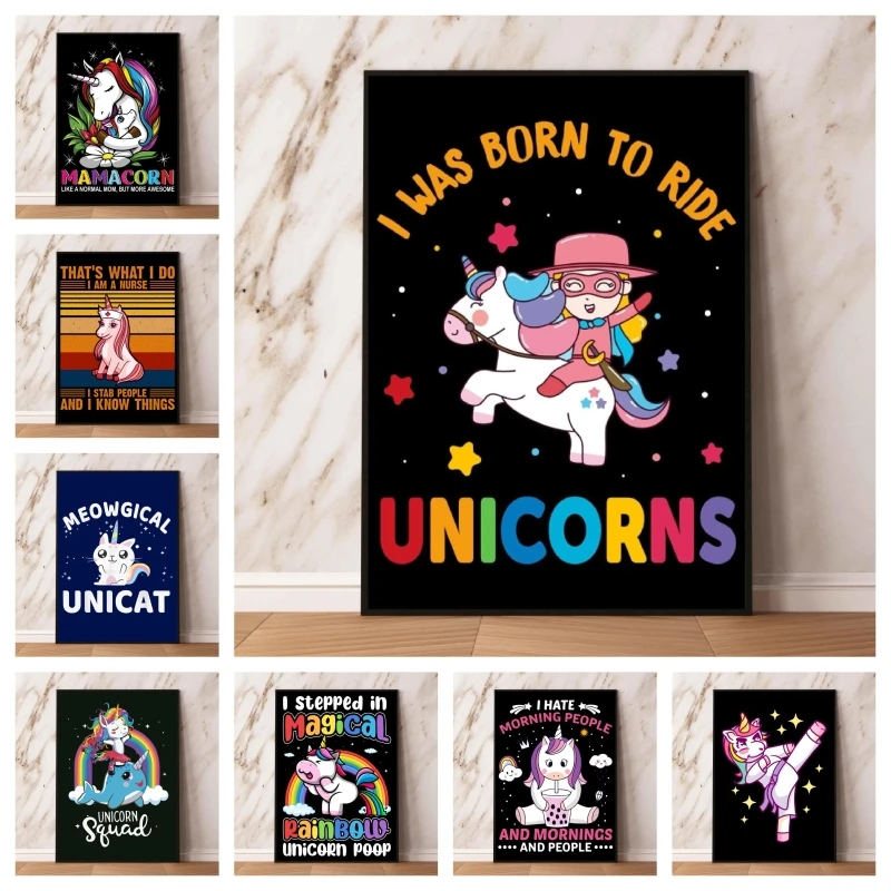 

Anime Posters Cute Unicorn at Rainbow Modern Living Room Cartoon Character Picture Decoration Paintings Birthday Gifts Wall Art