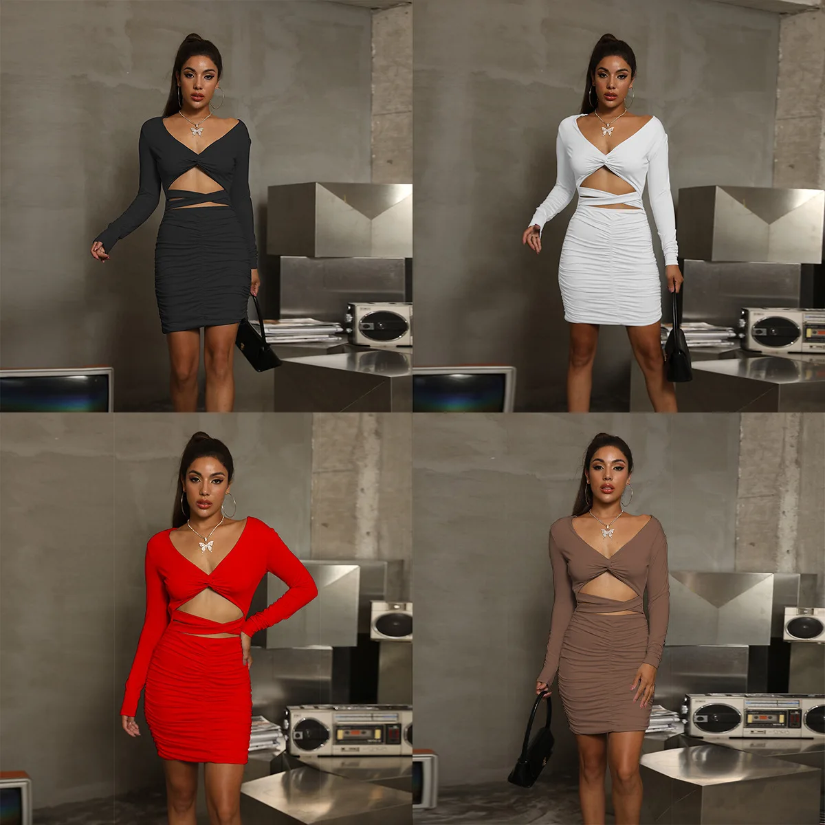 

New sexy Vneck cutout dress in autumn