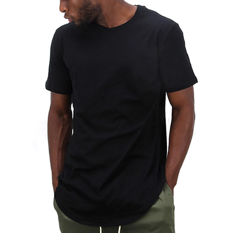 

Футболка мужская с коротким рукавом, Однотонная удлиненная рубашка в стиле хип-хоп, удлиненный верх с изогнутым подолом, одежда в стиле оверсайз