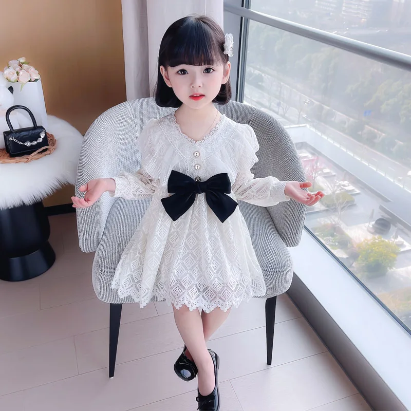 

Girls Lace Bow Dress Autumn Children's Clothing Baby Princess Dress Birthday Dress Children's Dress Children's Spring Dress
