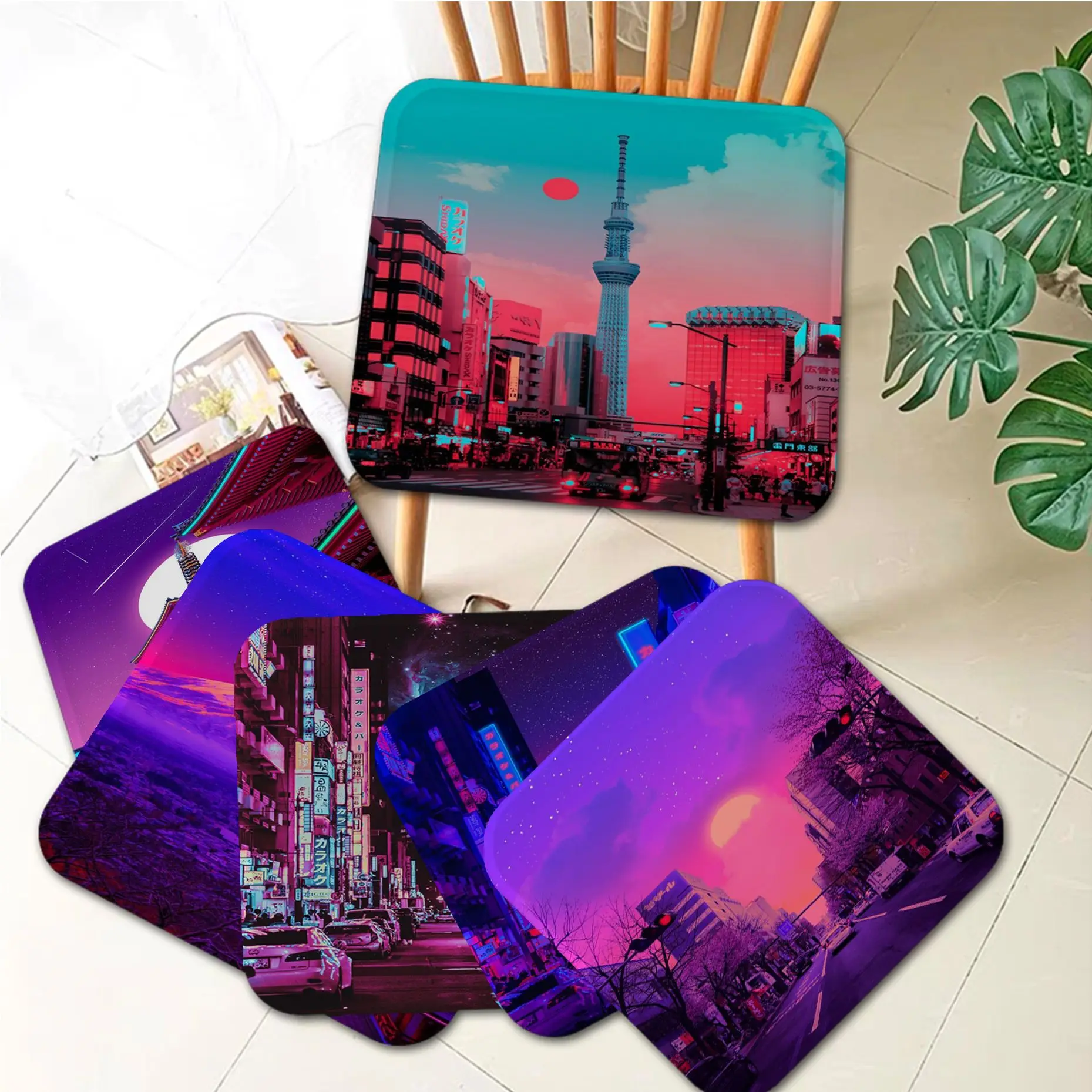 

Night Neon City Street European Chair Cushion Soft Office Car Seat Comfort Breathable 45x45cm Stool Seat Mat