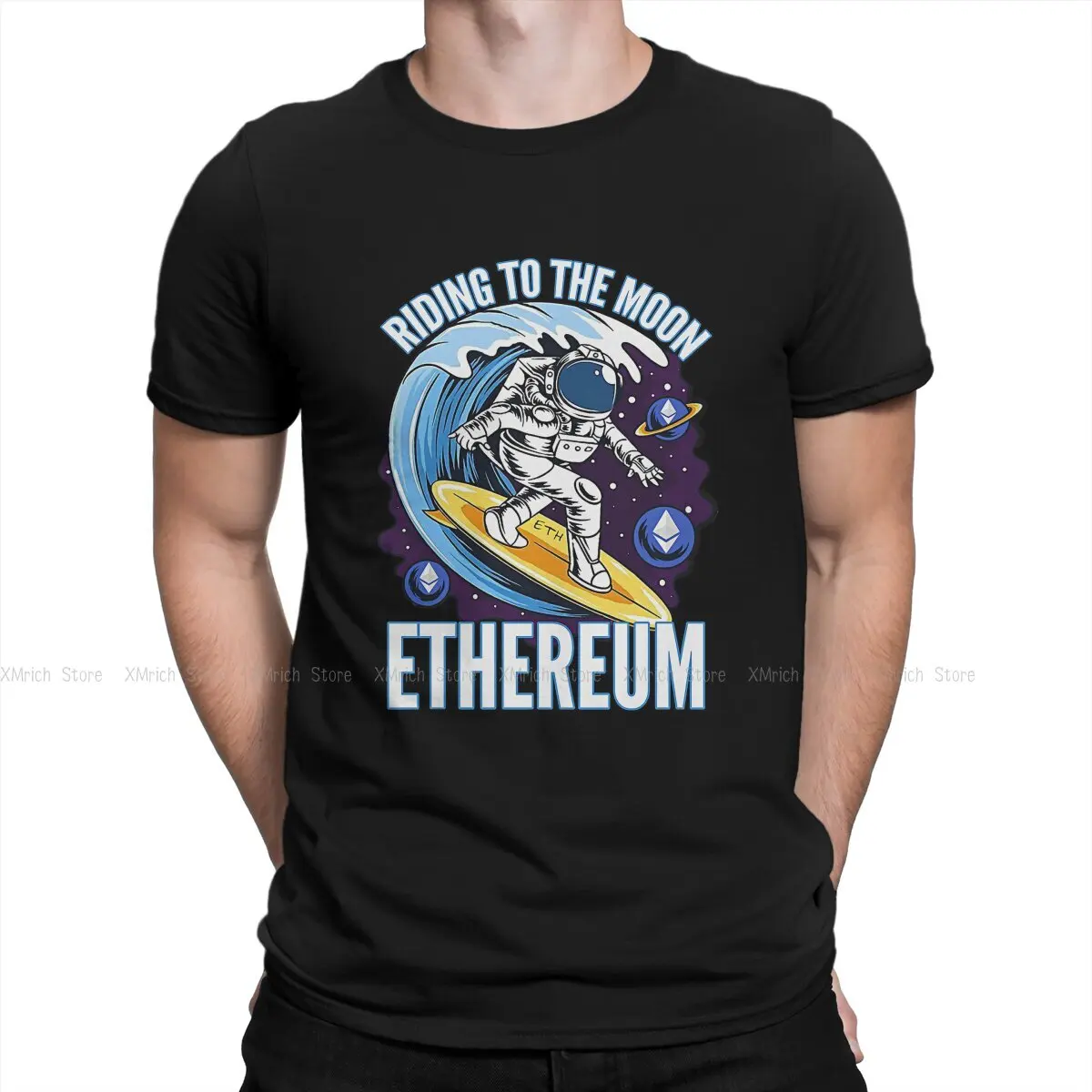 

Men's Riding To The Moon T Shirts Ethereum Ether ETH Blockchain Cryptocurrency Cotton Clothes Amazing Short Sleeve Tee