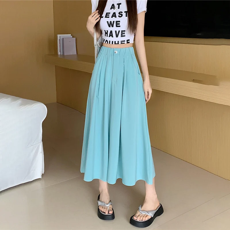 

TFETTERS brand black skirt for women summer solid color casual long skirt 2023 New Korean fashion High Waist A-line women dress
