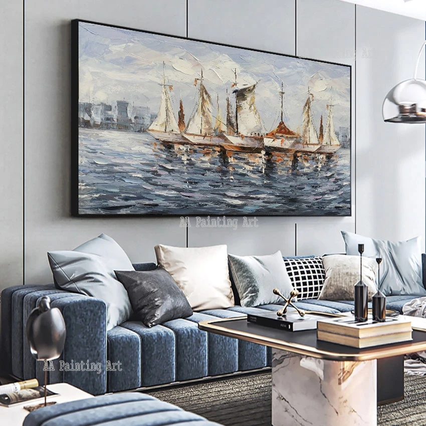 Декоративная Палитра для гостиной нож парусная лодка картина маслом без рамы