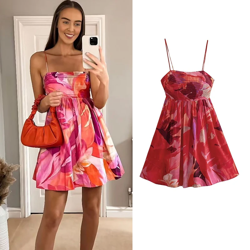 

Платье-мини женское летнее с принтом, на бретельках