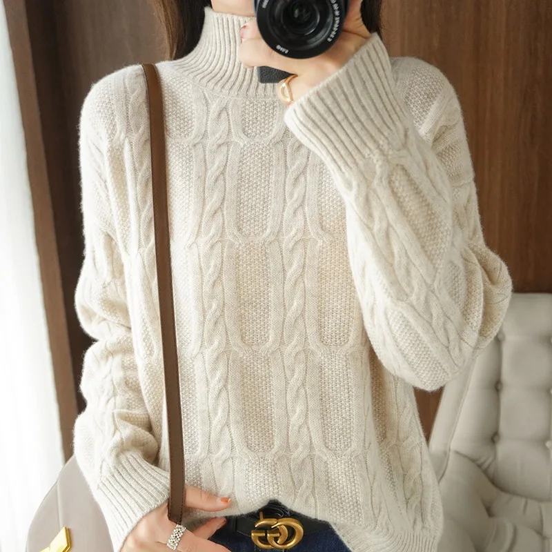 

Женский осенне-зимний вязаный пуловер с высоким воротом