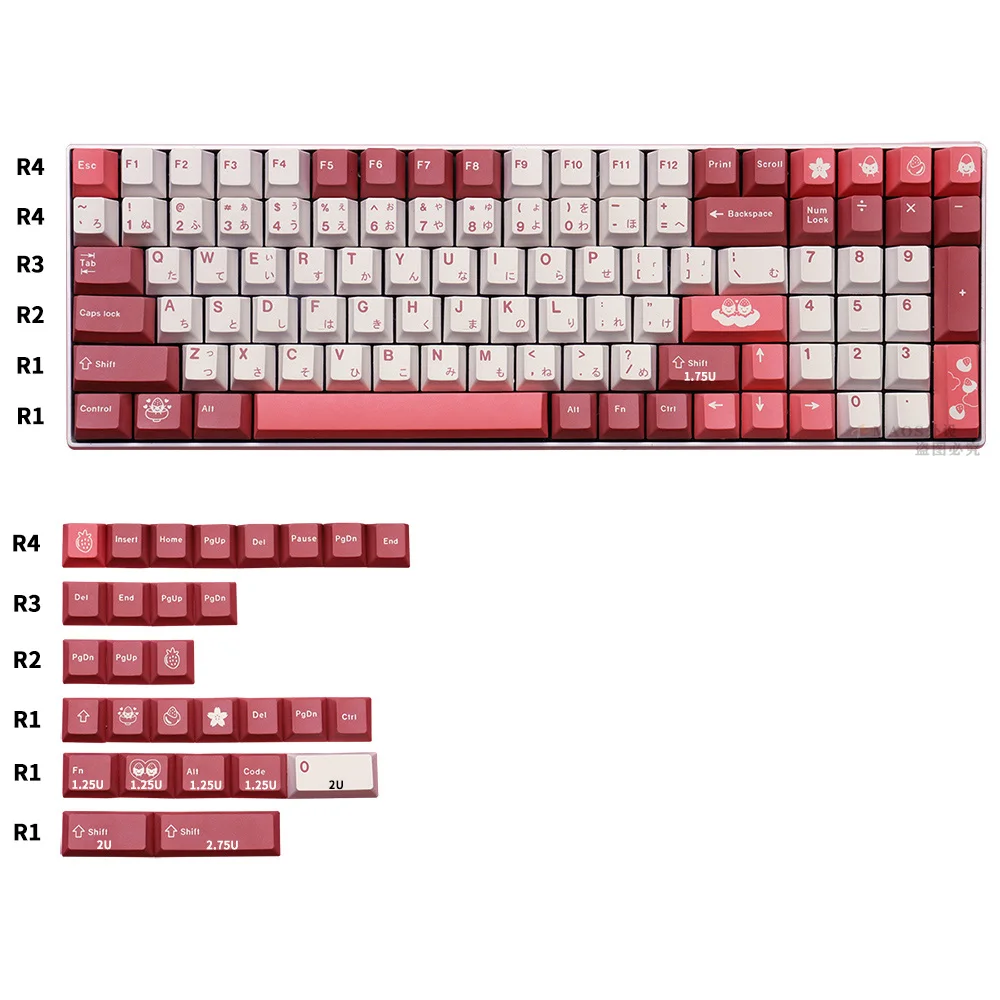 

129 Keys Daifuku Pink PBT Sublimation Personality Keycap Cherry Profile Match 64/84/980 Layout