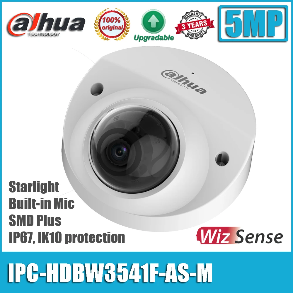 

Оригинал Dahua IPC-HDBW3541F-AS-M 5MP ИК фиксированным фокусным IP67 IK10 Встроенный микрофон купол WizSense сети IP Камера HDBW3541F-AS-M