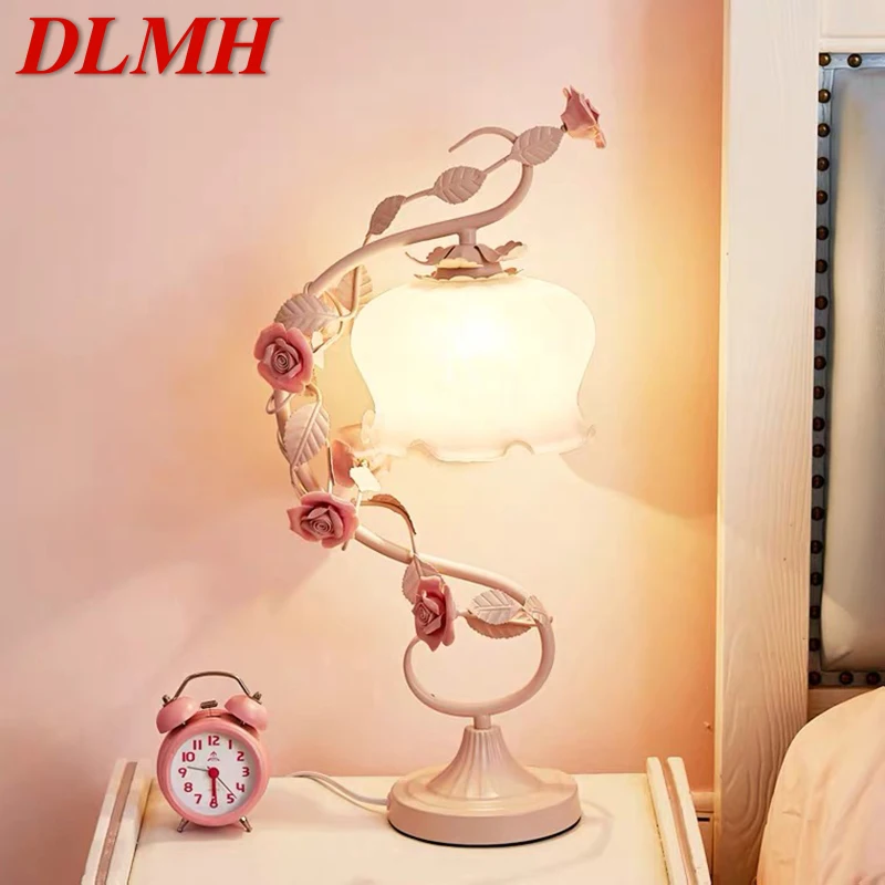 

DLMH Modern Table Lamp Creative Design LED Glass Desk Light Fashion Ceramic Flower Decor For Home Living Room Bedroom Bedside