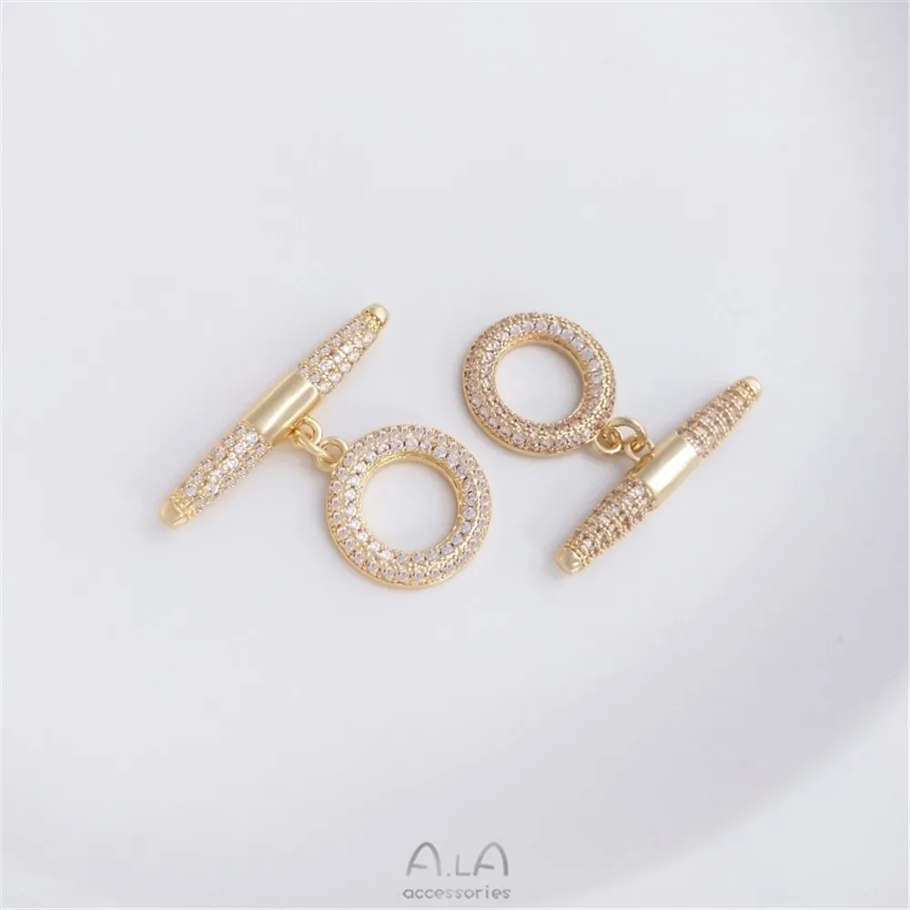 14K genuine gold micro inlaid with zircon ot buckle, high-grade round buckle, DIY pearl necklace jewelry connecting buckle