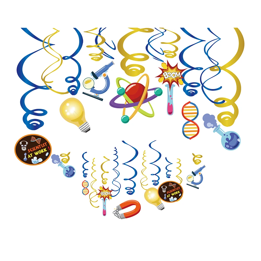 

30pcs Science Chemical DNA Experiment Theme Ceiling Swirl Pendent DIY Hanging Spiral Birthday Party Decoration Supplies