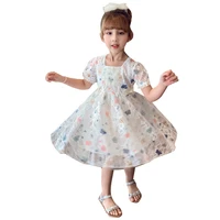 fashion baby birthday party girl kid printed princess dress charming lace flower pattern summer clothes