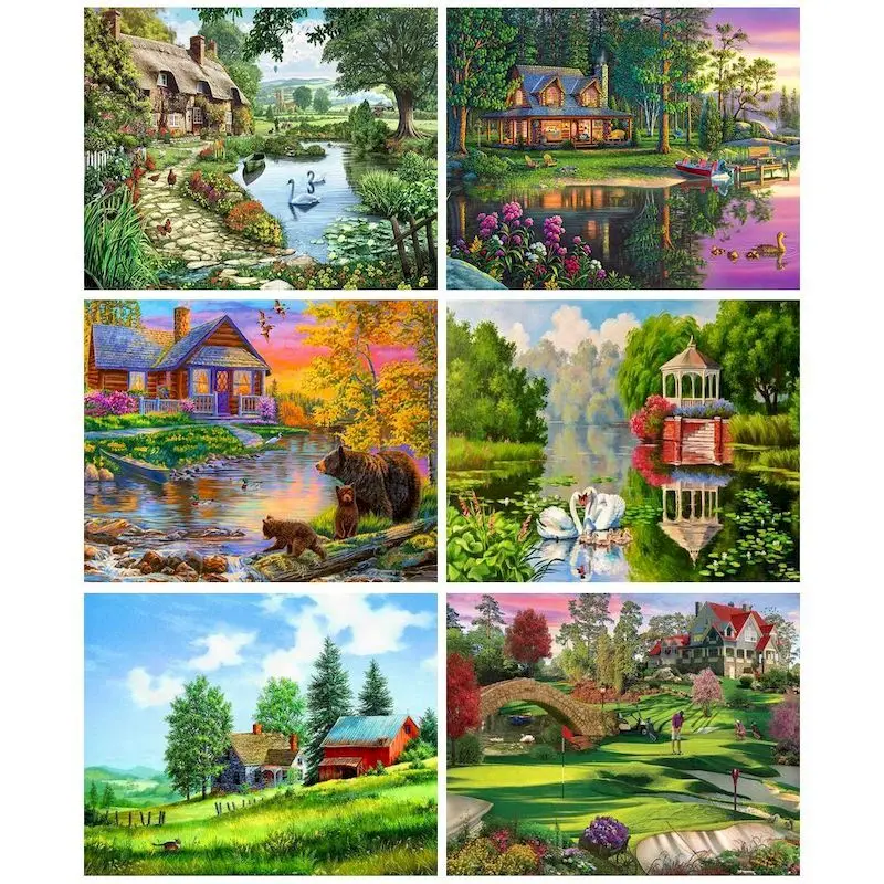 

GATYZTORY Oil Diy Painting By Numbers Landscape Unique Gift On Canvas Wall Art Acrylic Picture By Numbers Lake For Home Decor