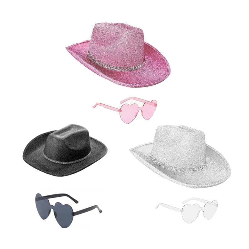 

Ковбойская шляпа Мерцающая ковбойская шляпа Блестки и солнцезащитные очки для музыкальных фестивалей Блестящая ковбойская шляпа