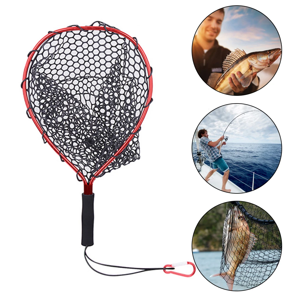 Fly fishing  Landing Net Blue Soft Rubber Material For Outdoor Fishing Eva Handle Foldable Fishing Net Tool  Accessories