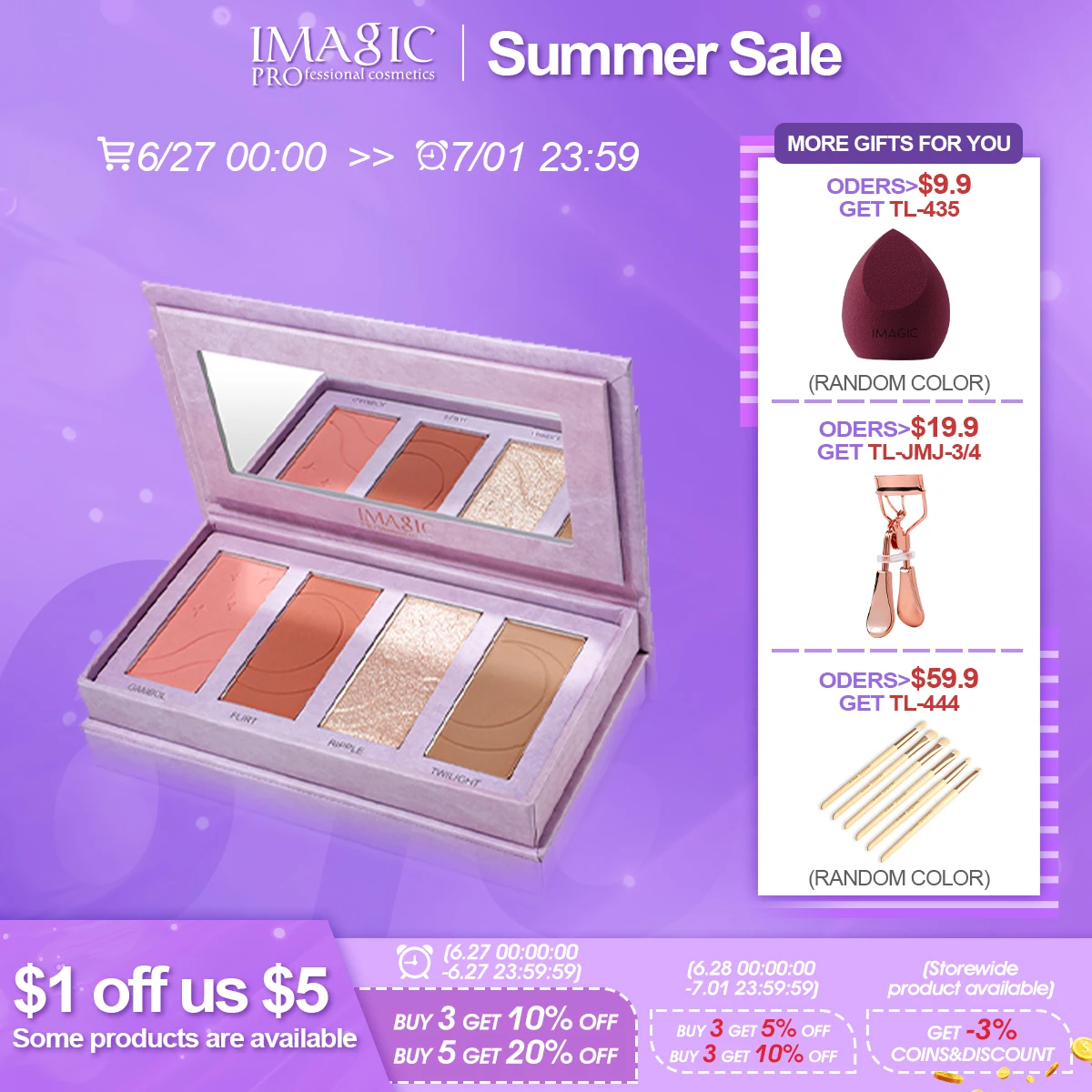 

IMAGIC Highlighter Powder Glitter Palette Face Blusher Rouge shadow Contour Face Concealer Smooth Continuous makeup waterproof
