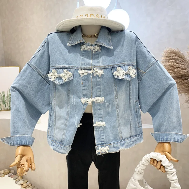

New Women's Clothing 2022 Spring Loose flower design sense denim jacket female student fashion jacket Tops blusa feminina