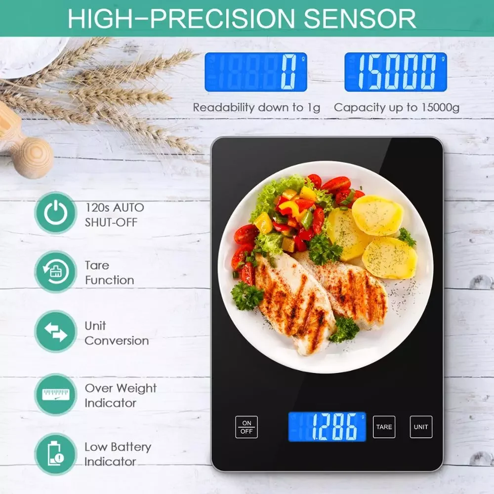 

Precision Electronic Scales Mini USB Balance Digital Gram Cooking Food LCD Display Scales For Kitchen Cooking 15kg