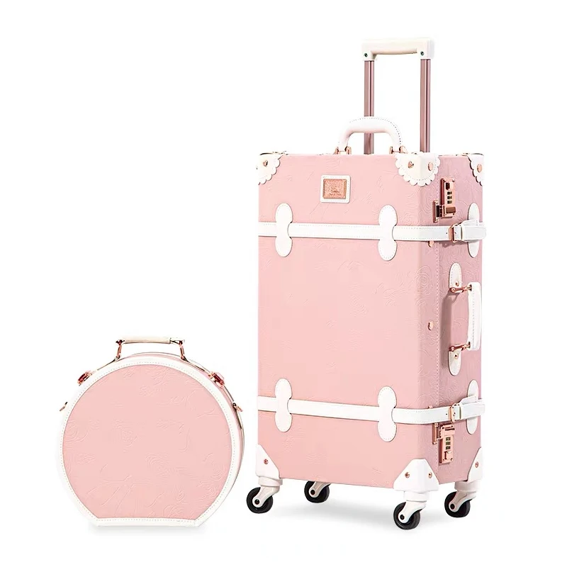 

New Fashion Floral PU Travel Bag Rolling Luggage sets,13"20"22"24"26" inch Women Retro Trolley Suitcase