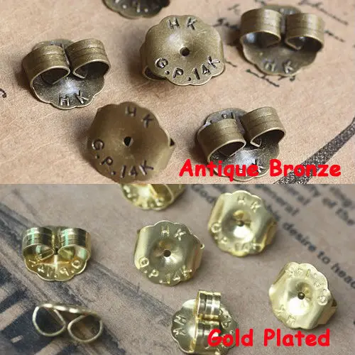 

500piece Wholesale Antique Bronze-Gold Plated 9mm long Ear Nuts-Ear Back Findings and Settings for Earring Studs