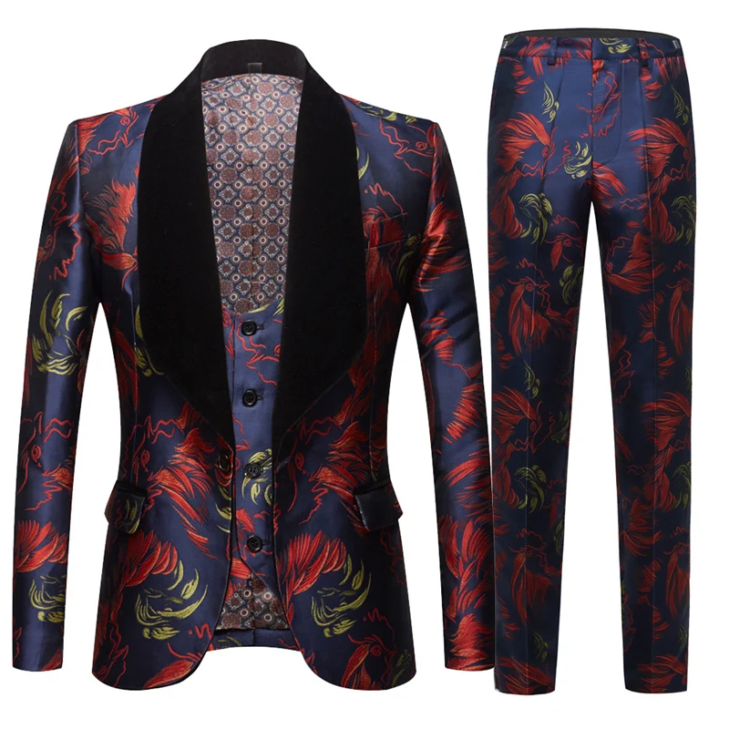

US Size Three Piece Men's Jacquard Suit European And American Style Wedding Suits For Men Luxury Prom Party Suit Male TZ410