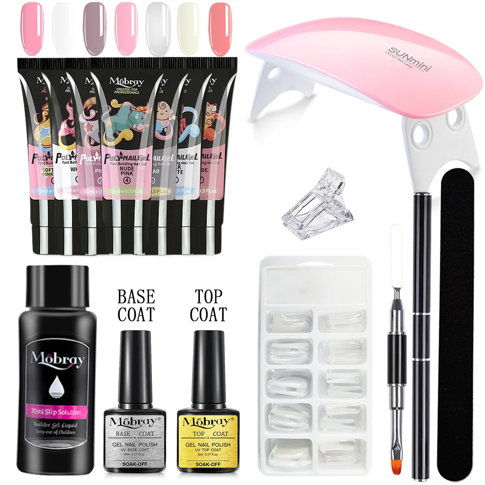 

Mobray Poly Nail Extension Gel Kit with Lamp All For Quick Extension Nail Manicure Set Gel Cuticle Pusher Finger Extend Nail Art