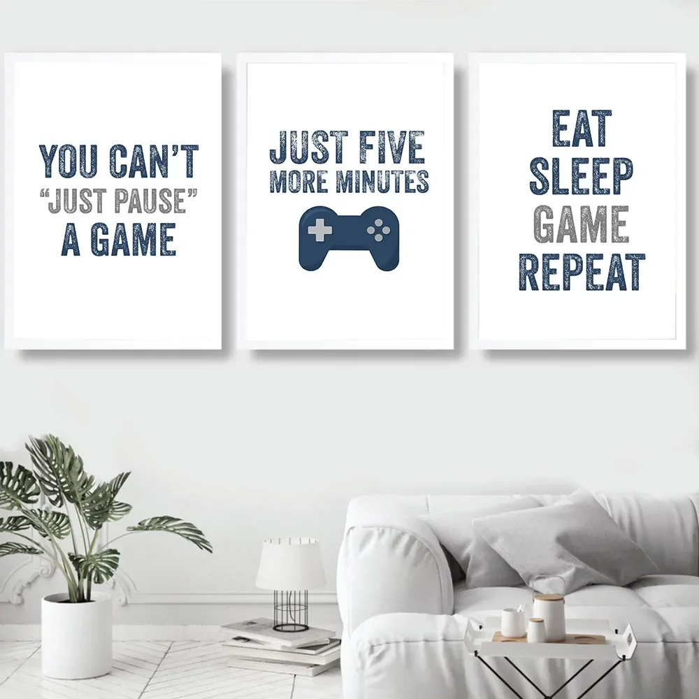

Eat Sleep Game Repeat Gaming Wall Art Poster Gamer Canvas Painting Poster and Prints for Boys Room Decorative Picture Playroom