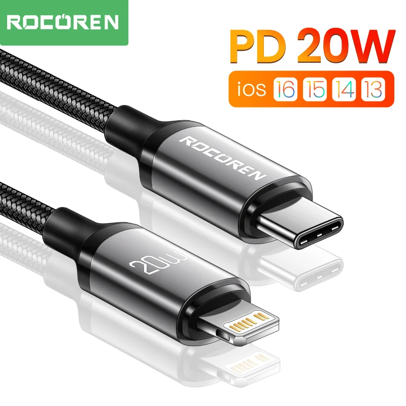  Rocoren PD 20W USB C Cable For iPhone 14 13 12 Pro Max X XR Mini Fast Charging Charger Type C Cable For iPad USBC Data Wire Cord 