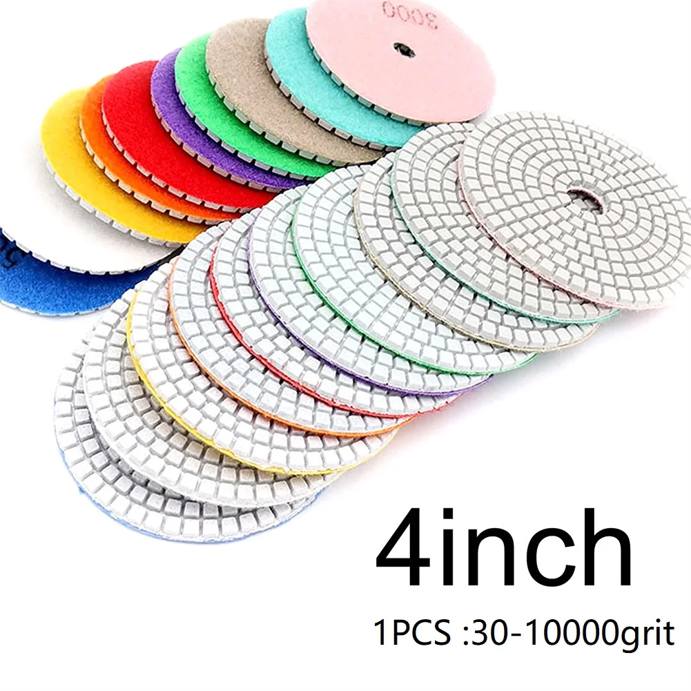 1pcs 4 Inch 100mm Diamond Polishing Pads Kit Wet/Dry For Granite Stone Concrete Marble Polishing Use Grinding Discs Set