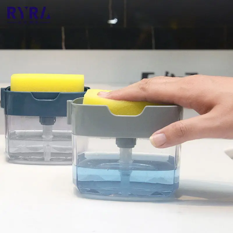 

The Soap Storage Box Manually Press With Sponge Holder Soap Pump Dispenser Cleaning Liquid Dispenser Container Kitchen Cleaning