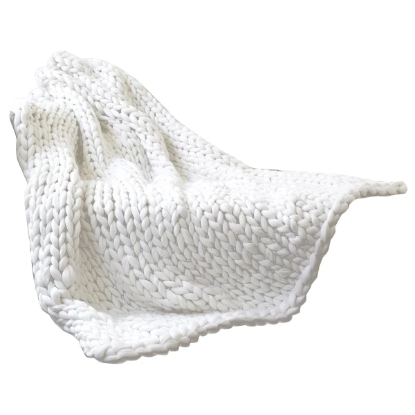 

80X100cm New Warm Handmade Chunky Knit Blanket Thick Line Yarn Knitted Throw Sofa Blanket Home Bed Decor-White