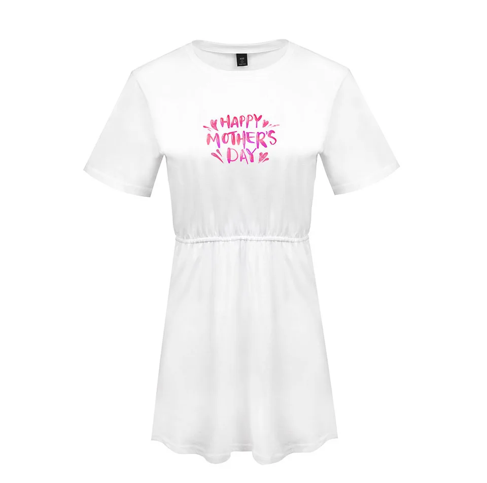 

2022 New Mother's Day Women's Casual Dress Fashion Young Short Sleeve Rint Pullover Round Neck Skirt Loose Spring Temperament