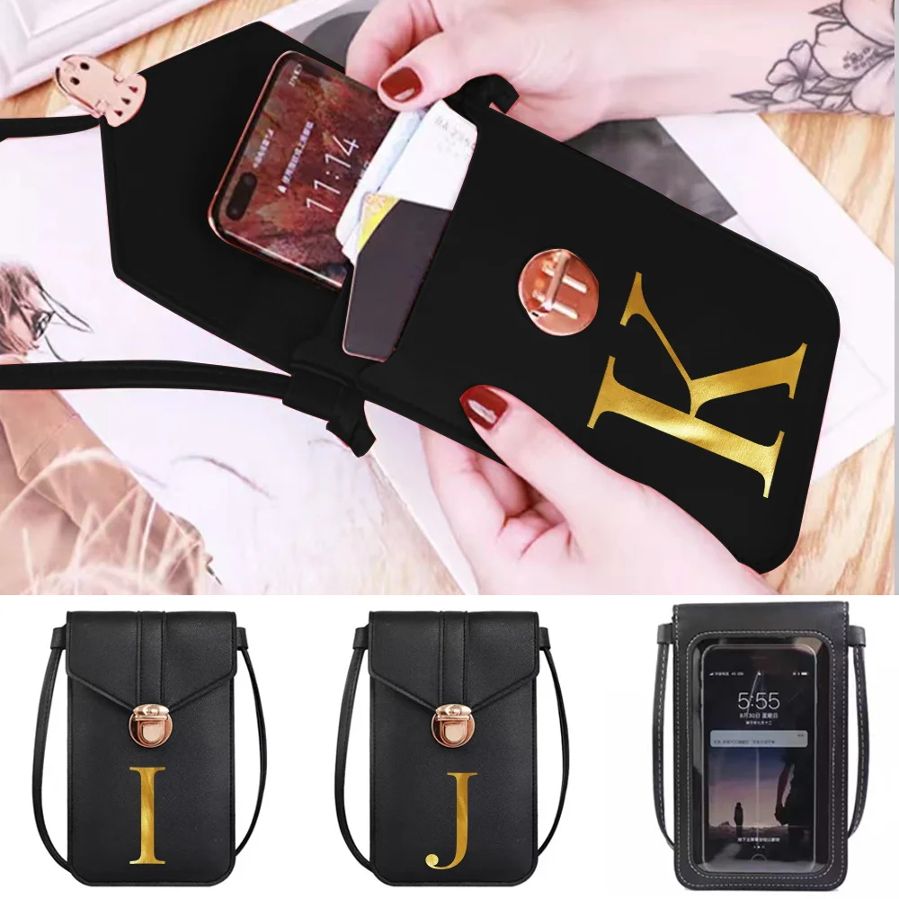 

Mobile Phone Bags Women Shoulder Messenger Bag Pu Leather Wallets Card Pack 26 Letter Print Mini Touch Screen Cell Phone Purse