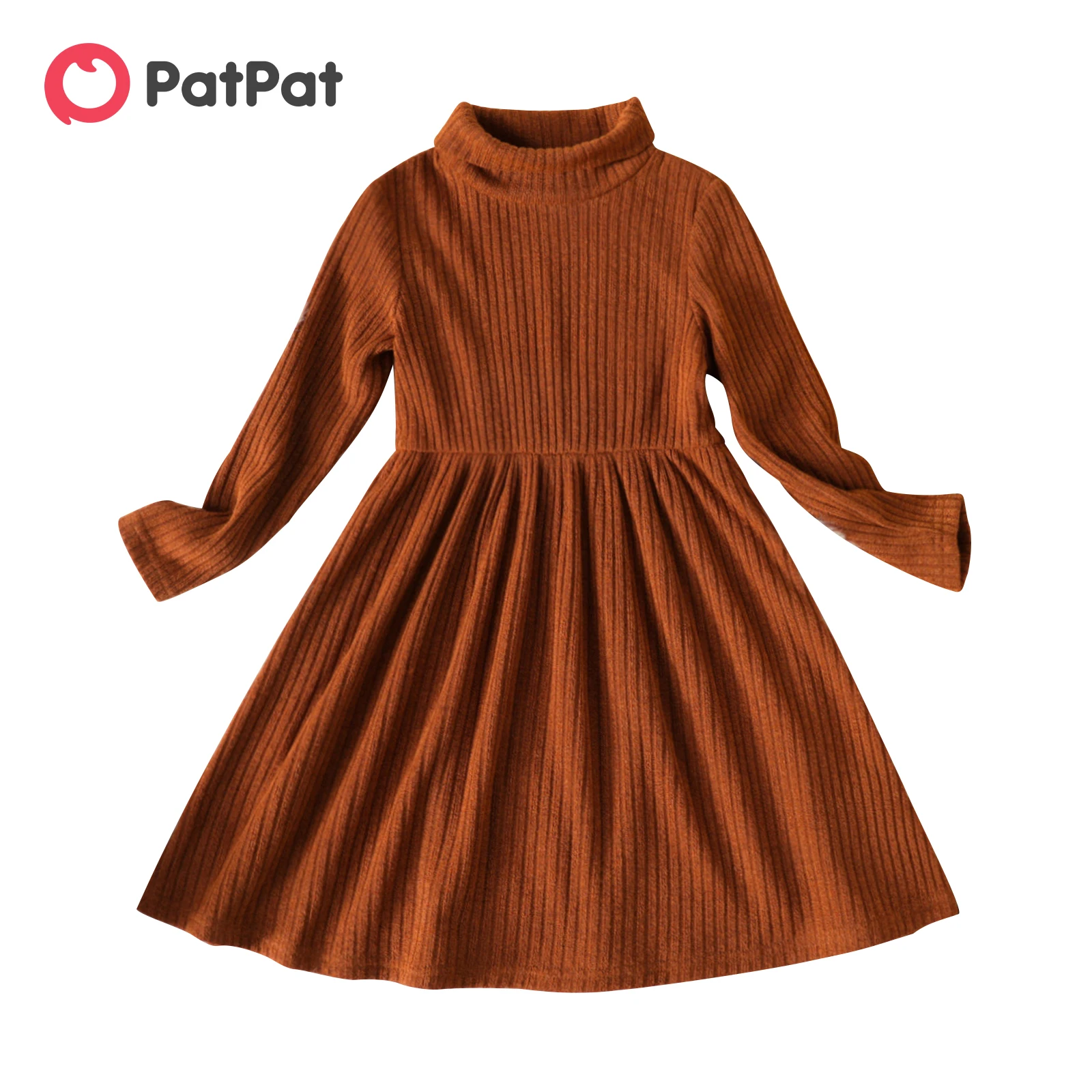 

PatPat Toddler Girl Turtleneck Solid Color Ribbed Long-sleeve Dress