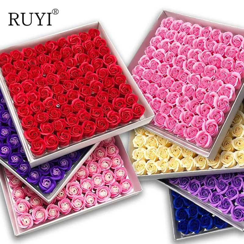 

81Pcs Soap Rose Head Bath Flower Floral Soap Scented Rose Flower Creative Gifts For Wedding Bouquet Home Decoration Flower Art