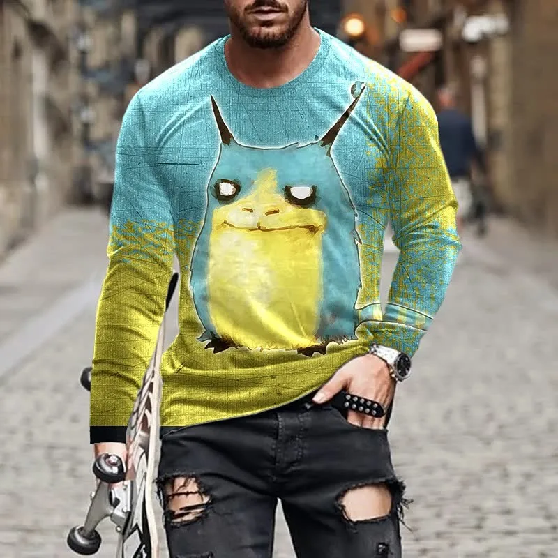 

Футболка Y2K мужская с круглым вырезом, модная тенниска с 3d-рисунком аниме, повседневная майка с длинным рукавом, уличная одежда, 2023