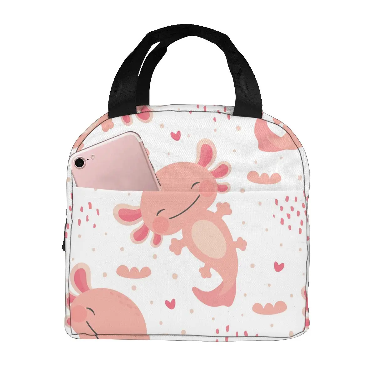 

Axolotl Cute Amphibian With Heart Lunch Food Box Bag Insulated Thermal Food Picnic Lunch Bag for Women kids Men Cooler Tote Bag