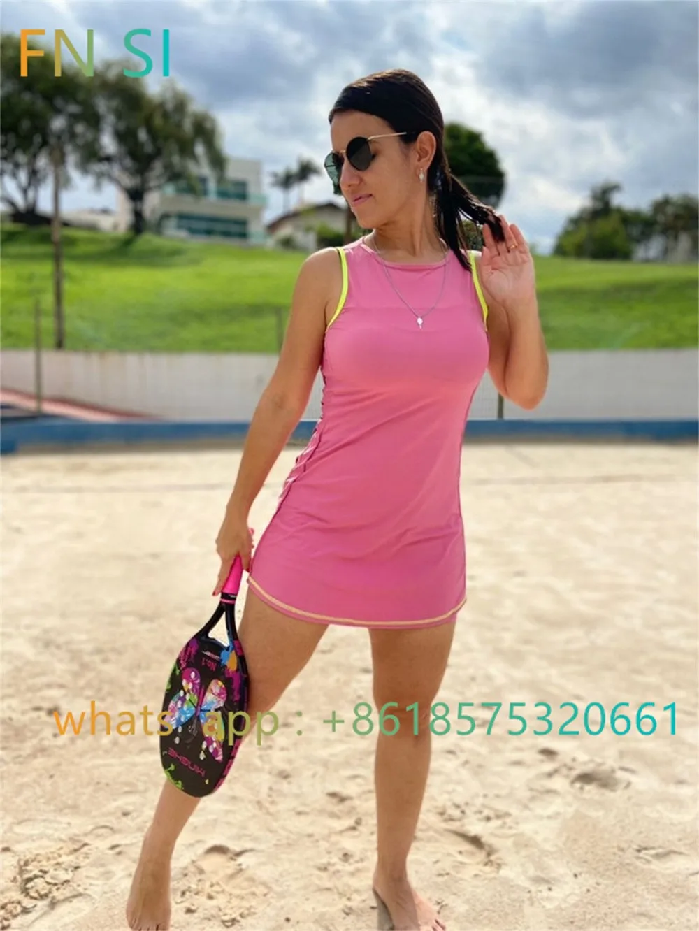 

Fn Si New Ladies Beach Tennis Dress Soft High Elasticity Summer Sleeveless Dress With Shorts Set Contest Quick Dry Sportswear