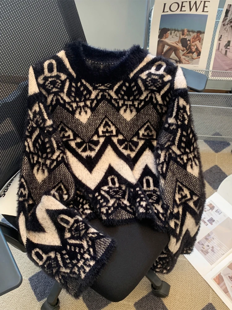 Женский серый пуловер с принтом кашемировый свитер Harajuku Y2k свитера из мохера