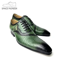 luxury men oxford shoes genuine leather prints green lace up pointed toe office wedding dress formal oxford shoes for men