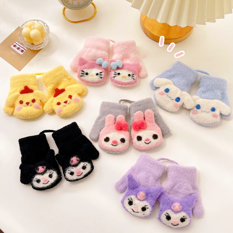

Sanrio Kuromi Children Plush Gloves My Melody Kawaii Hello Kittys Anime Soft Padded Plushies Children Warm Mittens Toy Girl Gift