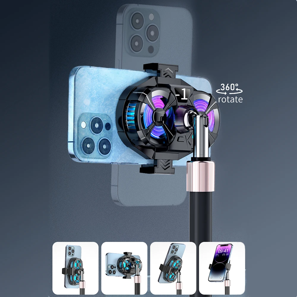 Bonola Phone Cooler Dual RGB Cooling Game Fan with Clips Radiator Stand for iPhone/Samsung/Xiaomi Cellphone Double Fans Sinkheat