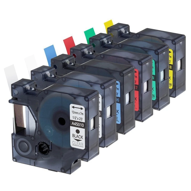 

6 Pcs Label Tape Replacement Set Compatible with 12mm x 7M Label Tape Replacement D1 Label Machine Ribbon for Dymo