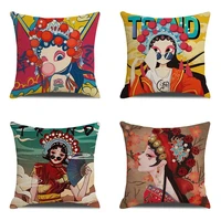 chinese style peking opera beauty print cushion cover throw pillow home decoration pillow cover linen pillowcase decorative car