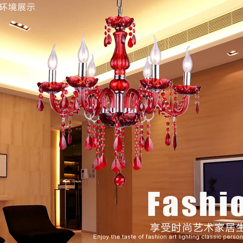 Красная хрустальная люстра абажур Lamparas De Cristal Lustres Teto светильник люстры для